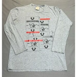 True Religion Buddha Tape  T-Shirt Womens XXL Gray Tee Crew Graphic Rare Logo